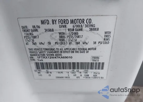 2007 Ford F-150 Stx/Xl/Xlt from USA, damaged, VIN 1FTRX12W47KA69010